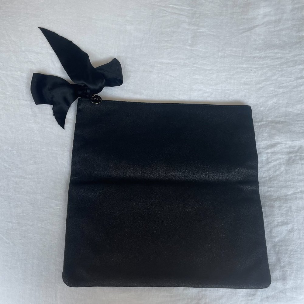 Clare V Suede Fold-over Clutch in Black w Red Trim.